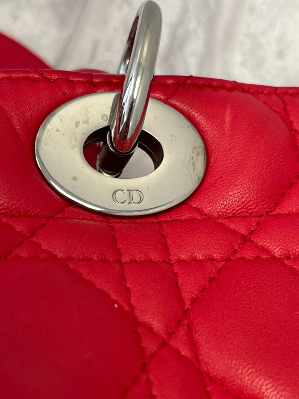 Dior Lady Dior in Red Lambskin - Large - Preowned - Picture 9 of 16
